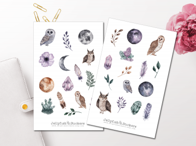 Watercolor Eulen Sticker Set